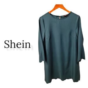 Shein Green Scalloped Hem Shift Dress size L EUC